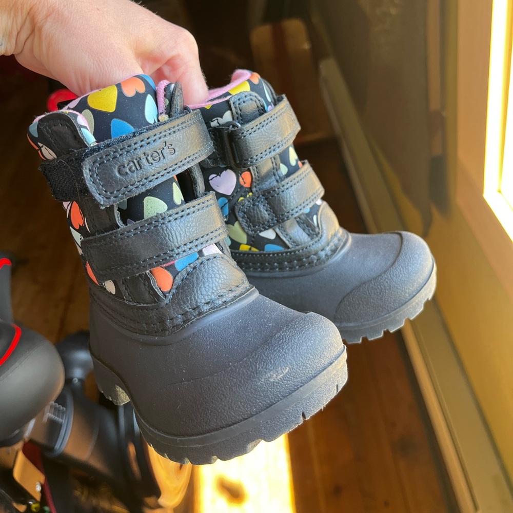 Carter's Black Boots with Colorful Heart Pattern